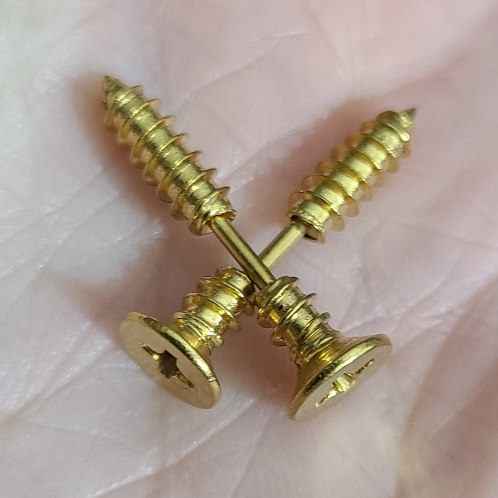 Gold screw stud earrings realistic industrial punk style stainless earrings new